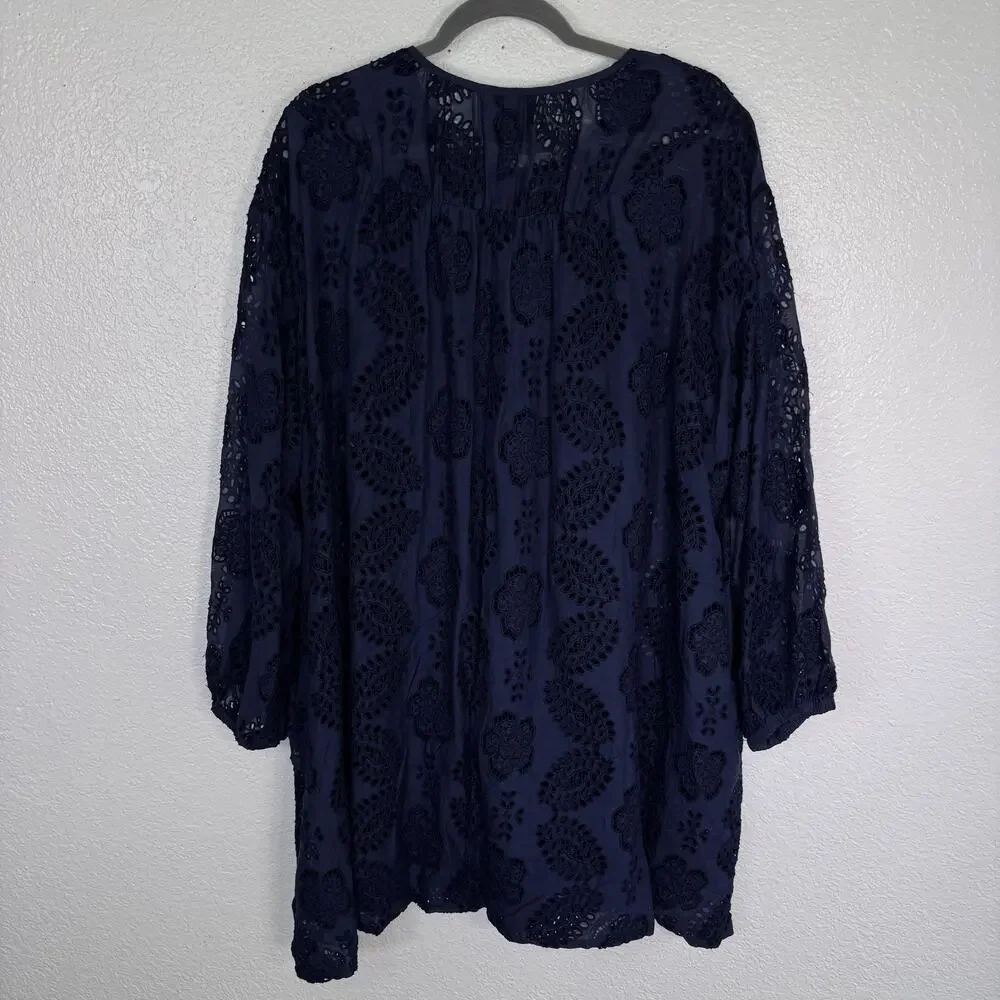 Johnny Was Jade Dress Womens Small Cotton Silk Blend Eyelet Lace Shift Boho NEW